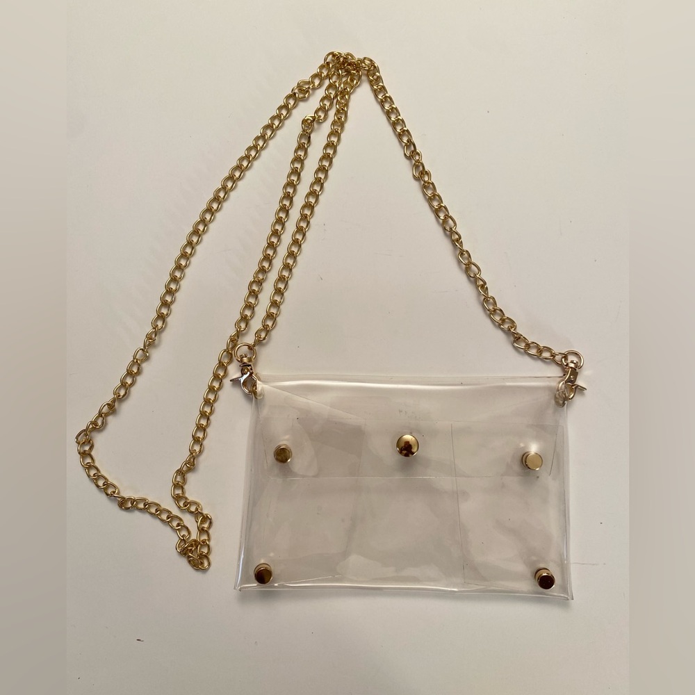 NEW! Clear Transparent Cross-Body Clutch w Gold Chain - Picture 6 of 12